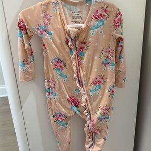 Posh Peanut Peach Floral Roller Skate Ruffle Zip One-Piece